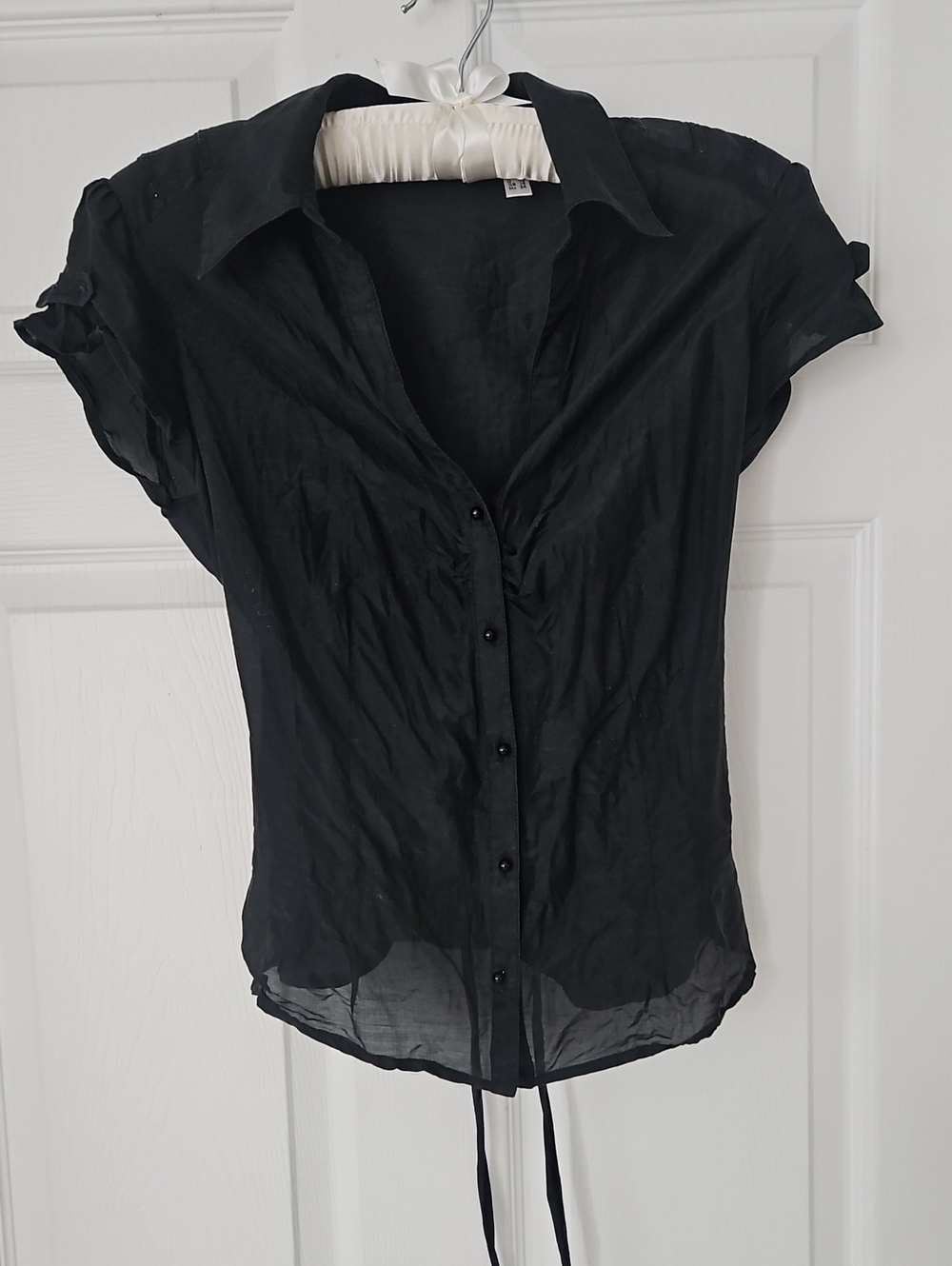 Women’s Black Sheer Button-Front Blouse